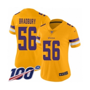 Women's Minnesota Vikings #56 Garrett Bradbury Limited Gold Inverted Legend 100th Season Football Jersey