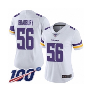 Women's Minnesota Vikings #56 Garrett Bradbury White Vapor Untouchable Limited Player 100th Season Football Jersey