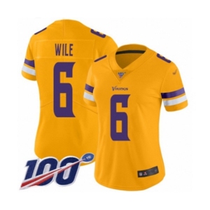 Women's Minnesota Vikings #6 Matt Wile Limited Gold Inverted Legend 100th Season Football Jersey