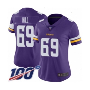 Women's Minnesota Vikings #69 Rashod Hill Purple Team Color Vapor Untouchable Limited Player 100th Season Football Jersey