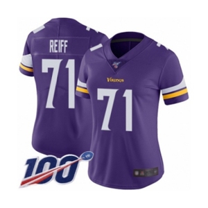 Women's Minnesota Vikings #71 Riley Reiff Purple Team Color Vapor Untouchable Limited Player 100th Season Football Jersey