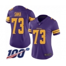 Women's Minnesota Vikings #73 Dru Samia Limited Purple Rush Vapor Untouchable 100th Season Football Jersey