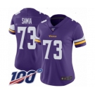 Women's Minnesota Vikings #73 Dru Samia Purple Team Color Vapor Untouchable Limited Player 100th Season Football Jersey