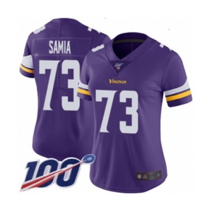 Women's Minnesota Vikings #73 Dru Samia Purple Team Color Vapor Untouchable Limited Player 100th Season Football Jersey