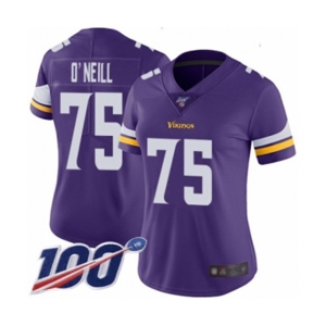 Women's Minnesota Vikings #75 Brian O'Neill Purple Team Color Vapor Untouchable Limited Player 100th Season Football Jersey