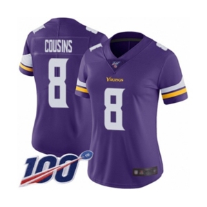 Women's Minnesota Vikings #8 Kirk Cousins Purple Team Color Vapor Untouchable Limited Player 100th Season Football Jersey