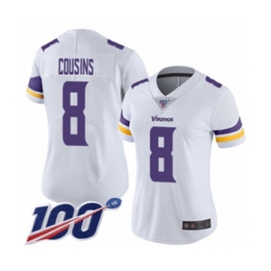 Women's Minnesota Vikings #8 Kirk Cousins White Vapor Untouchable Limited Player 100th Season Football Jersey