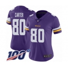 Women's Minnesota Vikings #80 Cris Carter Purple Team Color Vapor Untouchable Limited Player 100th Season Football Jersey