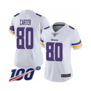 Women's Minnesota Vikings #80 Cris Carter White Vapor Untouchable Limited Player 100th Season Football Jersey