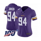 Women's Minnesota Vikings #94 Jaleel Johnson Purple Team Color Vapor Untouchable Limited Player 100th Season Football Jersey