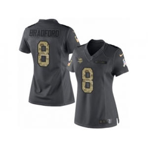Women's Nike Minnesota Vikings #8 Sam Bradford Limited Black 2016 Salute to Service NFL Jersey