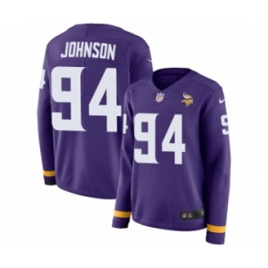 Women's Nike Minnesota Vikings #94 Jaleel Johnson Limited Purple Therma Long Sleeve NFL Jersey