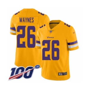Youth Minnesota Vikings #26 Trae Waynes Limited Gold Inverted Legend 100th Season Football Jersey