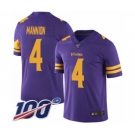 Youth Minnesota Vikings #4 Sean Mannion Limited Purple Rush Vapor Untouchable 100th Season Football Jersey