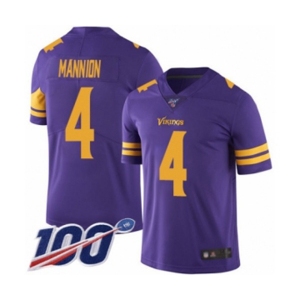 Youth Minnesota Vikings #4 Sean Mannion Limited Purple Rush Vapor Untouchable 100th Season Football Jersey