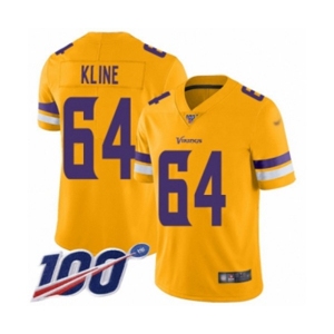 Youth Minnesota Vikings #64 Josh Kline Limited Gold Inverted Legend 100th Season Football Jersey
