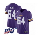 Youth Minnesota Vikings #64 Josh Kline Purple Team Color Vapor Untouchable Limited Player 100th Season Football Jersey