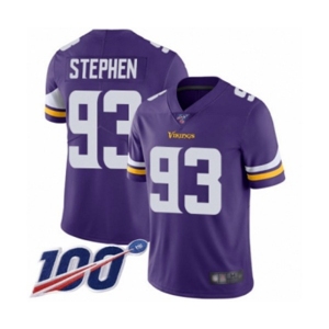 Youth Minnesota Vikings #93 Shamar Stephen Purple Team Color Vapor Untouchable Limited Player 100th Season Football Jersey