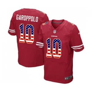 Men's San Francisco 49ers #10 Jimmy Garoppolo Elite Red Home USA Flag Fashion Football Jersey