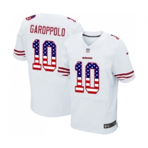 Men's San Francisco 49ers #10 Jimmy Garoppolo Elite White Road USA Flag Fashion Football Jersey