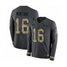 Men's Nike San Francisco 49ers #16 Joe Montana Limited Black Salute to Service Therma Long Sleeve NFL Jersey