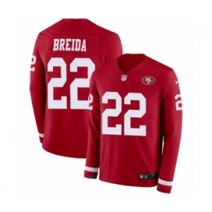 Men's Nike San Francisco 49ers #22 Matt Breida Limited Red Therma Long Sleeve NFL Jersey