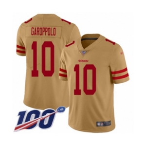 Men's San Francisco 49ers #10 Jimmy Garoppolo Limited Gold Inverted Legend 100th Season Football Jersey