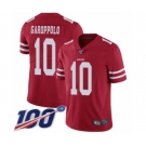 Men's San Francisco 49ers #10 Jimmy Garoppolo Red Team Color Vapor Untouchable Limited Player 100th Season Football Jersey