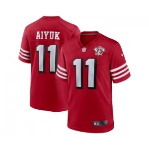 Men's San Francisco 49ers #11 Brandon Aiyuk 2021 Scarlet 75th Anniversary Alternate Football Stitched Game Jersey