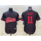 Men's San Francisco 49ers #11 Brandon Aiyuk Black Pinstripe With Patch Cool Base Stitched Baseball Jersey