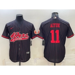 Men's San Francisco 49ers #11 Brandon Aiyuk Black Pinstripe With Patch Cool Base Stitched Baseball Jersey