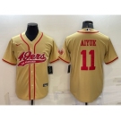 Men's San Francisco 49ers #11 Brandon Aiyuk Gold With Patch Cool Base Stitched Baseball Jersey