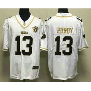 Men's San Francisco 49ers #13 Brock Purdy Black Gold With 75th Anniversary Patch Stitched Jersey