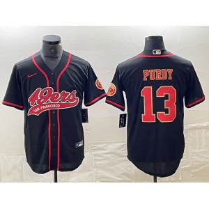 Men's San Francisco 49ers #13 Brock Purdy Black Red With Patch Cool Base Stitched Baseball Jersey