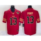 Men's San Francisco 49ers #13 Brock Purdy Red 75th Patch Golden Edition Stitched Nike Limited Jersey