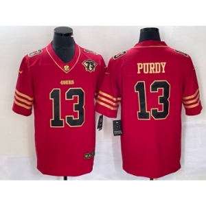 Men's San Francisco 49ers #13 Brock Purdy Red 75th Patch Golden Edition Stitched Nike Limited Jersey