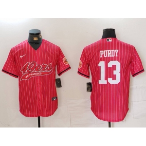 Men's San Francisco 49ers #13 Brock Purdy Red Pinstripe With Patch Cool Base Stitched Baseball Jersey