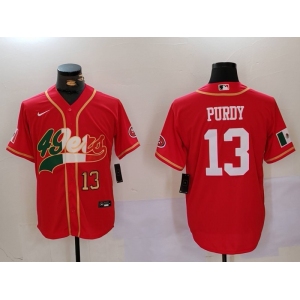 Men's San Francisco 49ers #13 Brock Purdy Red With Patch Cool Base Stitched Baseball Jerseys