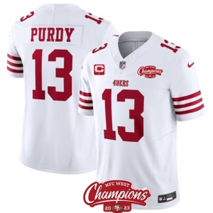Men's San Francisco 49ers #13 Brock Purdy White 2023 F.U.S.E. With 1-star C Ptach And NFC West Champions Patch Football Stitched Jersey