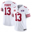 Men's San Francisco 49ers #13 Brock Purdy White 2024 F.U.S.E. Super Bowl LVIII Patch And 1-star C Patch Vapor Untouchable Limited Football Stitched Jersey