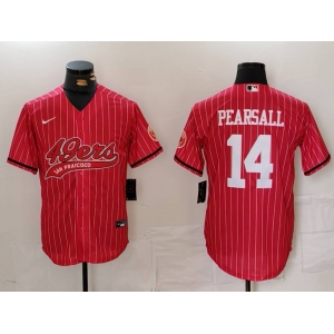Men's San Francisco 49ers #14 Ricky Pearsall Red Pinstripe With Patch Cool Base Stitched Baseball Jersey