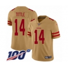 Men's San Francisco 49ers #14 Y.A. Tittle Limited Gold Inverted Legend 100th Season Football Jersey