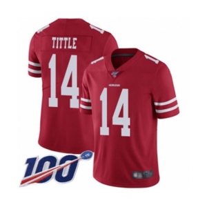 Men's San Francisco 49ers #14 Y.A. Tittle Red Team Color Vapor Untouchable Limited Player 100th Season Football Jersey