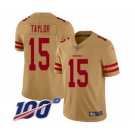 Men's San Francisco 49ers #15 Trent Taylor Limited Gold Inverted Legend 100th Season Football Jersey