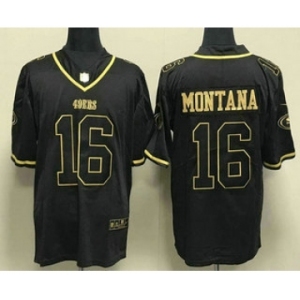 Men's San Francisco 49ers #16 Joe Montana Black Gold Stitched Jersey