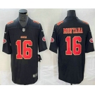 Men's San Francisco 49ers #16 Joe Montana Black Red Fashion Vapor Limited Stitched Jersey