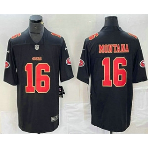 Men's San Francisco 49ers #16 Joe Montana Black Red Fashion Vapor Limited Stitched Jersey