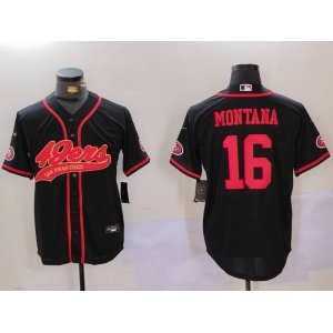 Men's San Francisco 49ers #16 Joe Montana Black With Patch Cool Base Stitched Baseball Jerseys