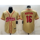 Men's San Francisco 49ers #16 Joe Montana Gold Color Rush With Patch Cool Base Stitched Baseball Jersey