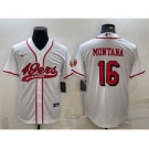 Men's San Francisco 49ers #16 Joe Montana New White With Patch Cool Base Stitched Baseball Jersey